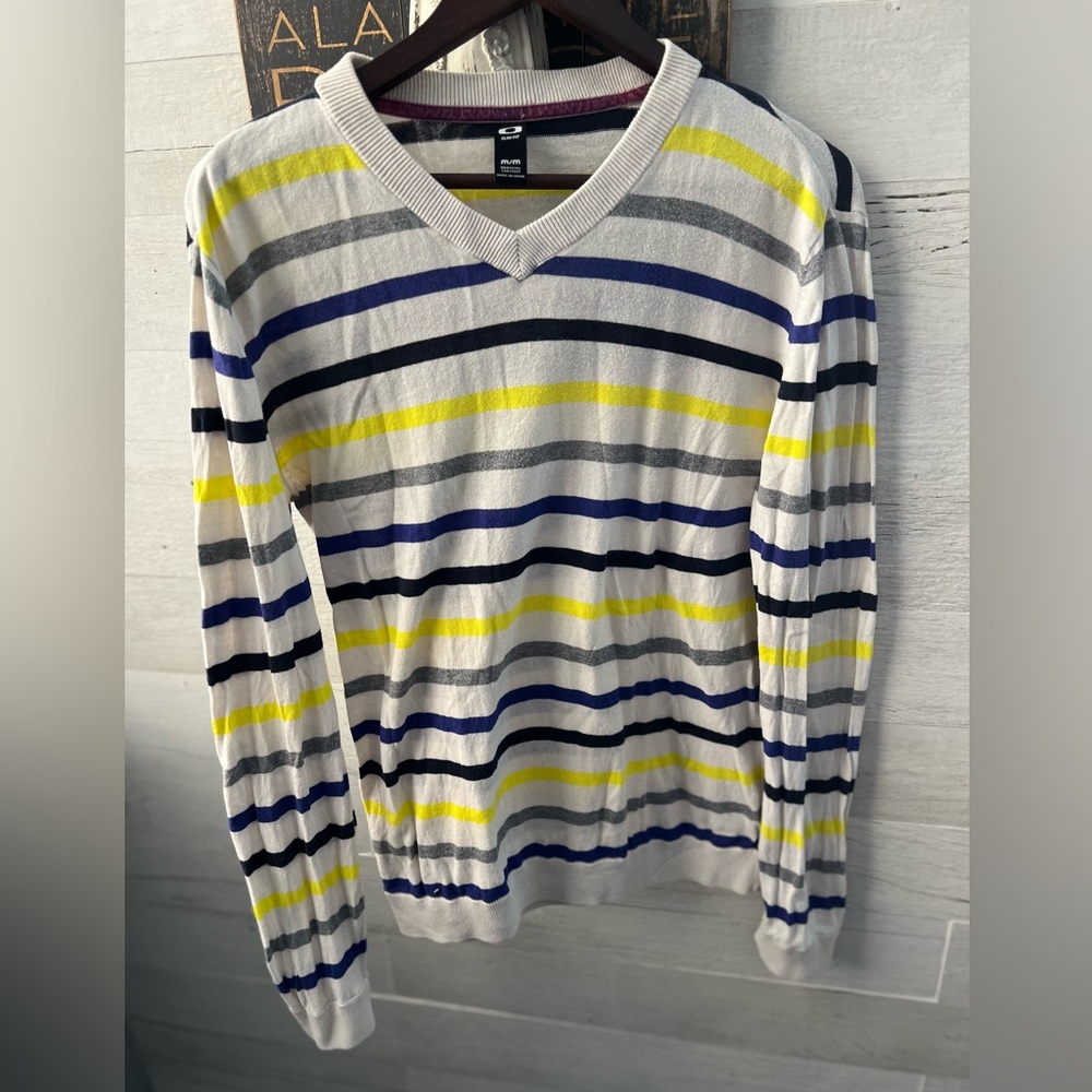 Oakley V-Neck Slim Fit Sweater with Vibrant Stripes